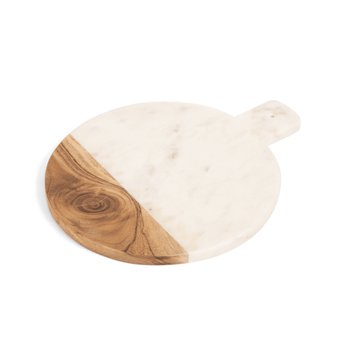 Buy Platter - Modern Round Serving Platter With Handle Marble and Wooden Base by Home4U on IKIRU online store