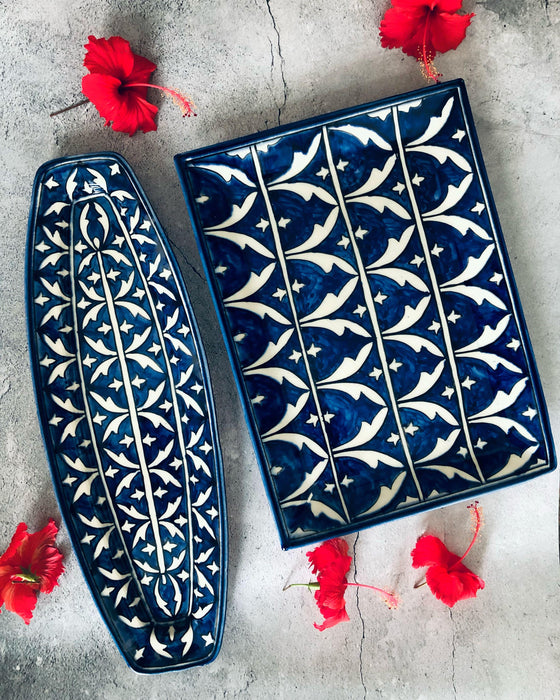 Buy Platter - Mughal Platter - Blue (Set of Tray and Platter) by Earthware on IKIRU online store