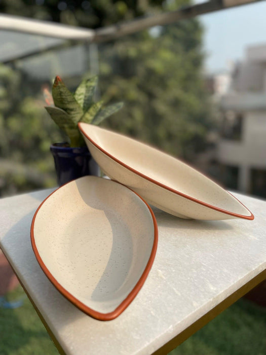 Buy Platter - Shukrana Boat Ceramic Platter | Modern Serving Plate For Home & Restaurant - Set Of 2 by Earthware on IKIRU online store
