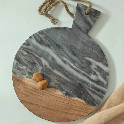 Buy Platter - Wood & Marble Round Cheese Platter For Serving by House this on IKIRU online store