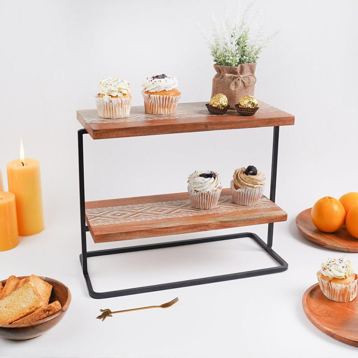 Buy Platter - Wooden 2 Tier Dessert Stand | Food Platter For Dining Table & Kitchen by Casa decor on IKIRU online store