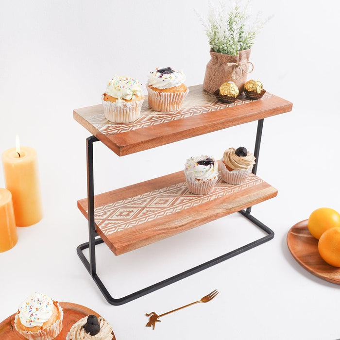 Buy Platter - Wooden 2 Tier Dessert Stand | Food Platter For Dining Table & Kitchen by Casa decor on IKIRU online store