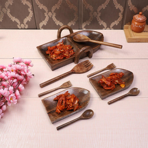 Buy Platter - Wooden Boat Shape Serving Platters Pack Of 9 | Modern Serveware Set by Amaya Decors on IKIRU online store