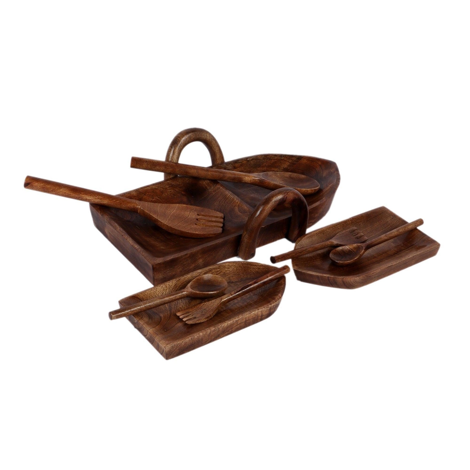 Buy Platter - Wooden Boat Shape Serving Platters Pack Of 9 | Modern Serveware Set by Amaya Decors on IKIRU online store
