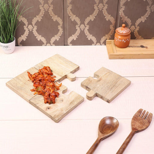 Buy Platter - Wooden Puzzle Platter Pack Of 4 | Stylish Square Serveware by Amaya Decors on IKIRU online store