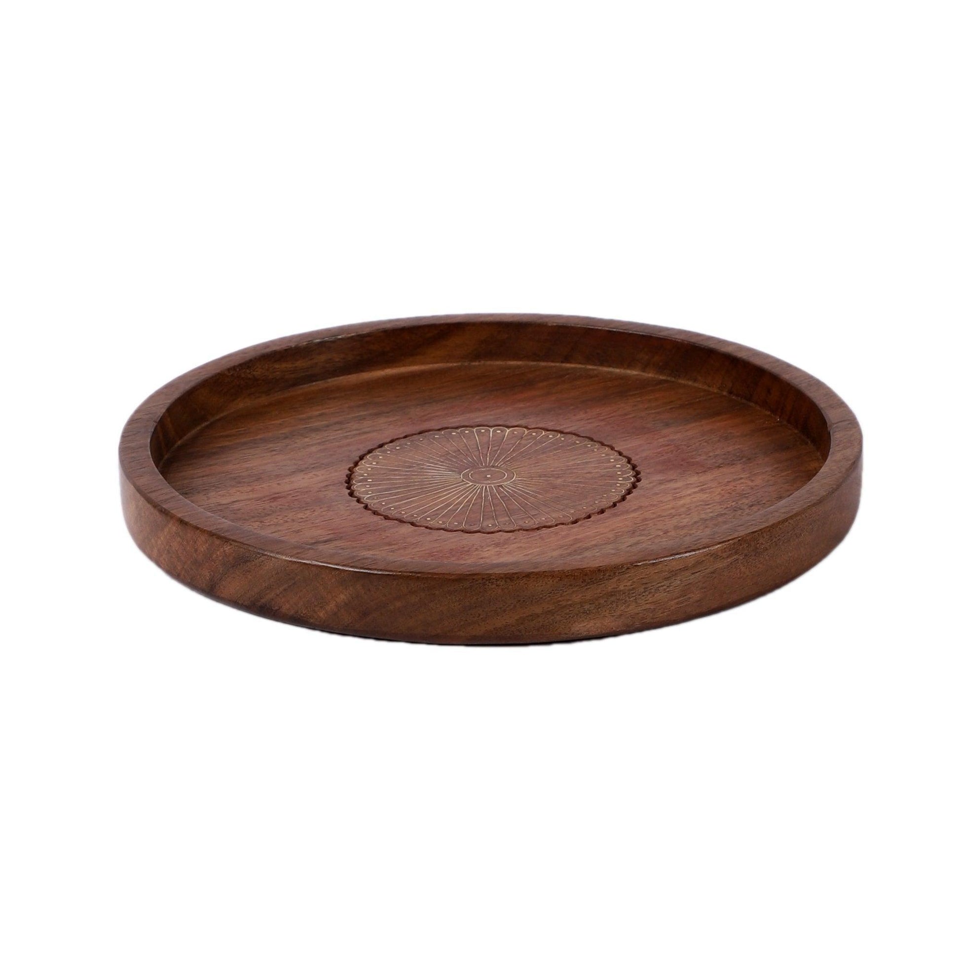 Buy Pooja Thali Set - Chakhra Wooden & Brass Pooja Thaali | Decorative Round Plate For Table & Home Decor by Courtyard on IKIRU online store