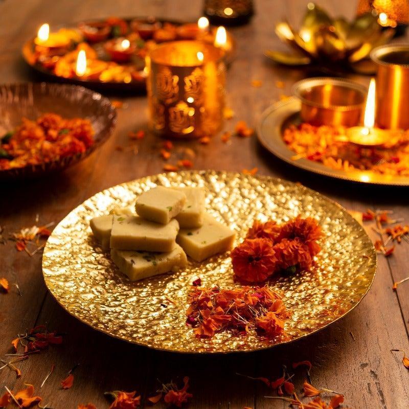 Buy Pooja Thali Set - Golden Round Decorative Thali For Pooja And Sweets | Gifting Thali by Home4U on IKIRU online store