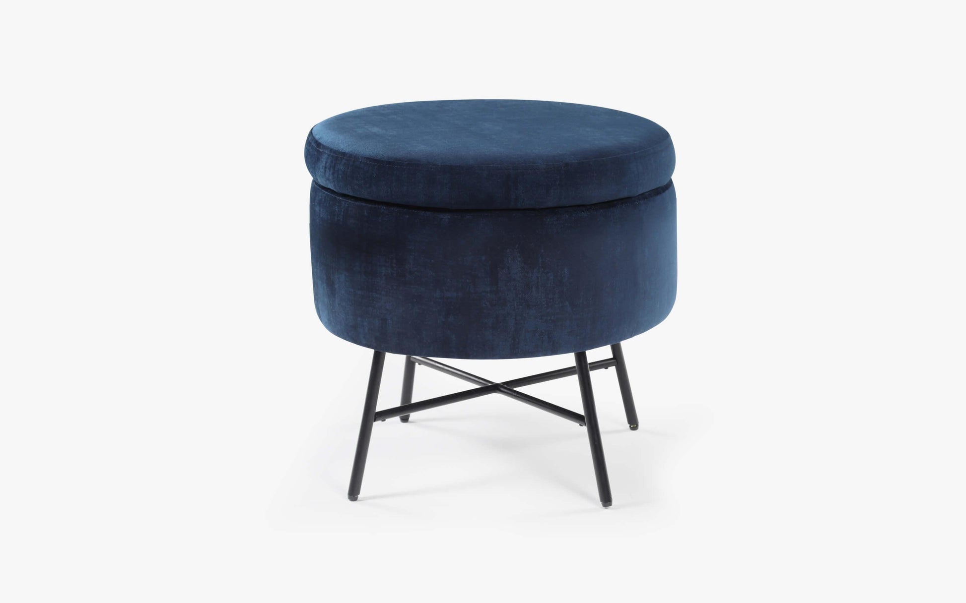 Buy Poufs - Modern Metal & Upholstery Round Pouf Open Up Storage | Blue Cusion Stool For Living Room by Orange Tree on IKIRU online store