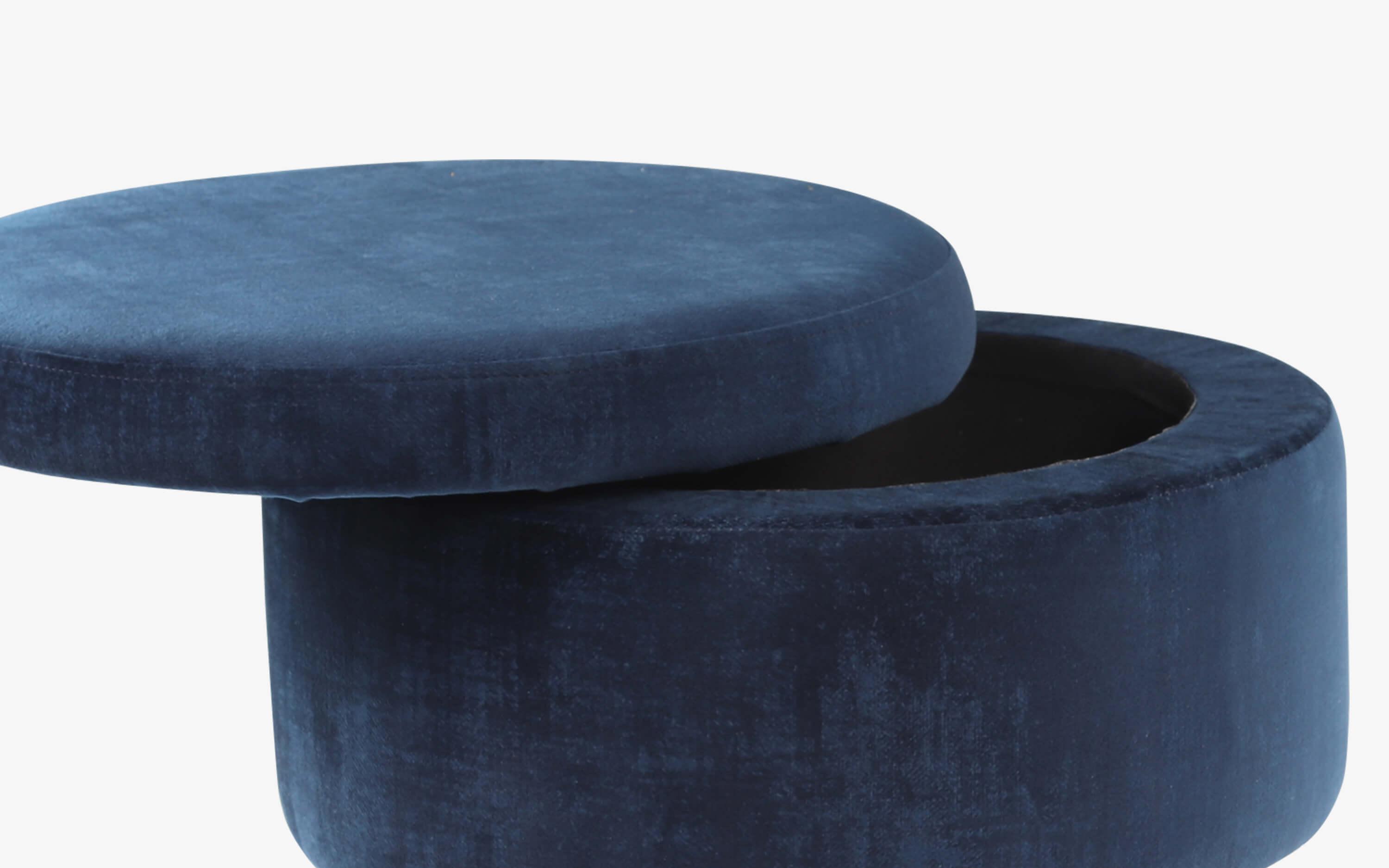 Buy Poufs - Modern Metal & Upholstery Round Pouf Open Up Storage | Blue Cusion Stool For Living Room by Orange Tree on IKIRU online store