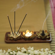 Buy Puja Essentials - Brass And Wooden Aradhana Pooja Set For Home And Puja Essential by Courtyard on IKIRU online store