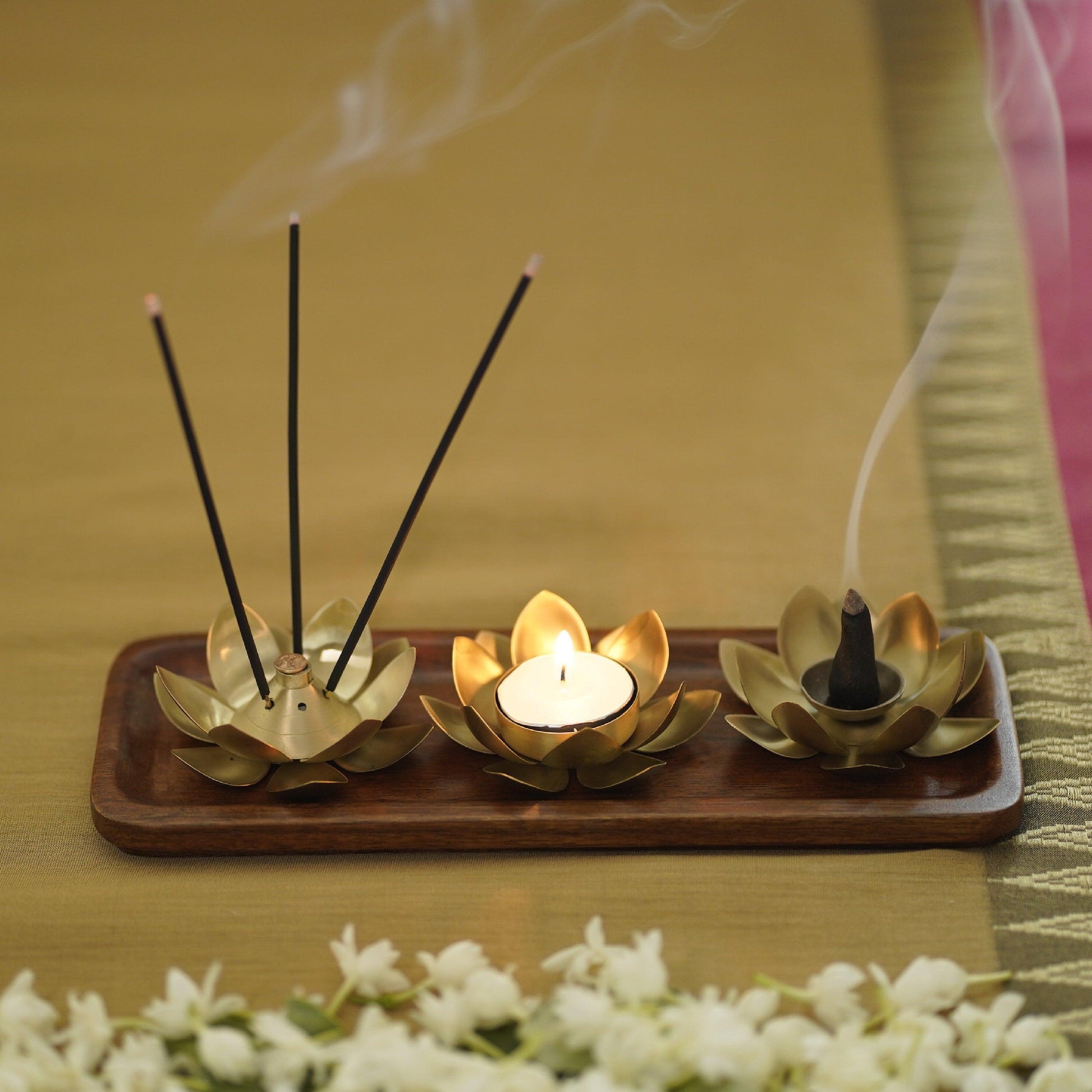 Buy Puja Essentials - Brass And Wooden Aradhana Pooja Set For Home And Puja Essential by Courtyard on IKIRU online store