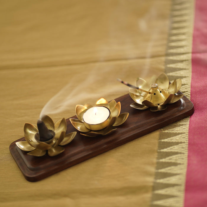 Buy Puja Essentials - Brass And Wooden Aradhana Pooja Set For Home And Puja Essential by Courtyard on IKIRU online store