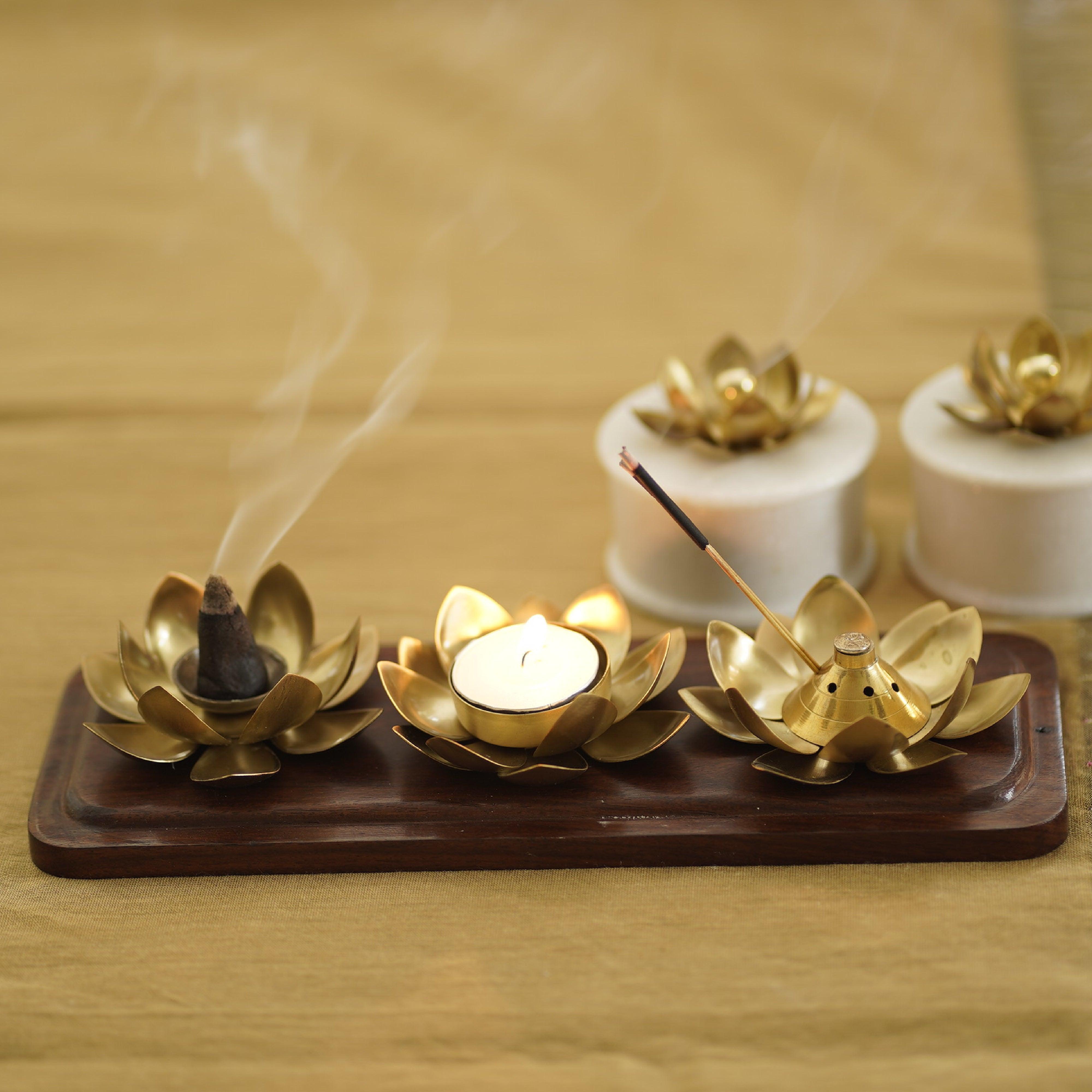 Buy Puja Essentials - Brass And Wooden Aradhana Pooja Set For Home And Puja Essential by Courtyard on IKIRU online store