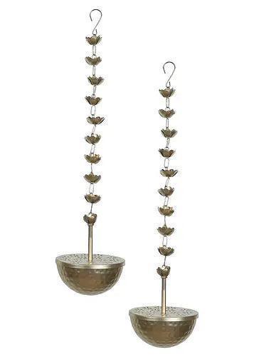 Buy Puja Essentials - Decorative Hanging Lobaan Urli Set Of 2 | Dhoop Daan With Chain by Amaya Decors on IKIRU online store
