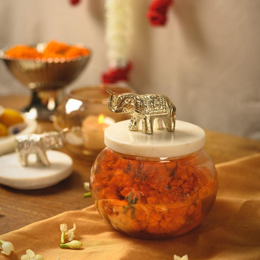 Buy Puja Essentials - Elephant Round Transparent Glass Jar Set of 2 For Kitchenware And Gift Item by Kaksh Studio on IKIRU online store