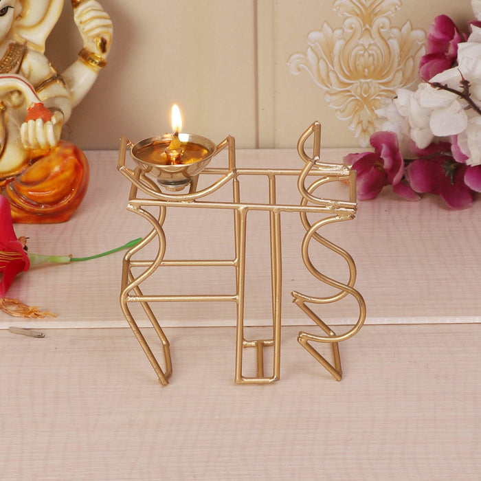 Buy Puja Essentials - Golden Sai Named Akhand Diya | Metallic Tealight Holder by Amaya Decors on IKIRU online store