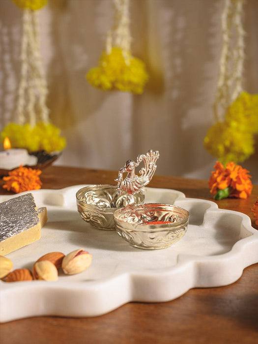 Buy Puja Essentials - Silver Peacock Tilak | Roli Chawal Bowl For Puja Essential by Kaksh Studio on IKIRU online store