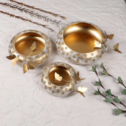Buy Puja Essentials - White And Gold Metal Urli | Tea Light Holder for Home & Puja by Amaya Decors on IKIRU online store