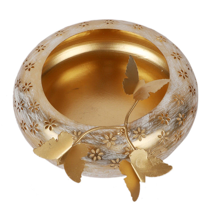 Buy Puja Essentials - White And Gold Tyre Metal Urli For Decor | Decorative Bowl Set Of 3 by Amaya Decors on IKIRU online store