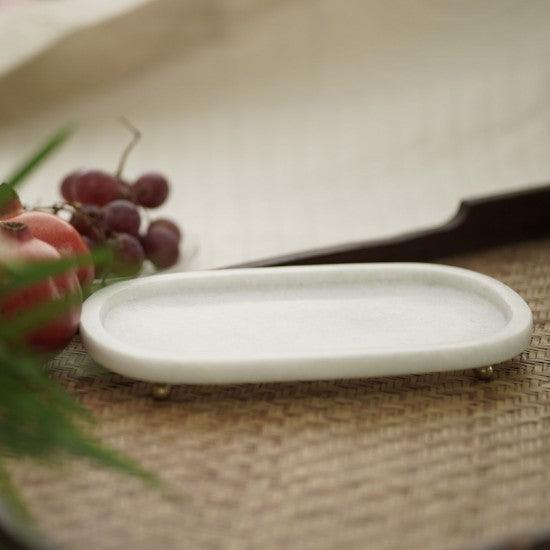 Buy Puja Essentials - White Minimal Pooja Platter | Decorative White Marble Tray For Table & Home Decor by Courtyard on IKIRU online store