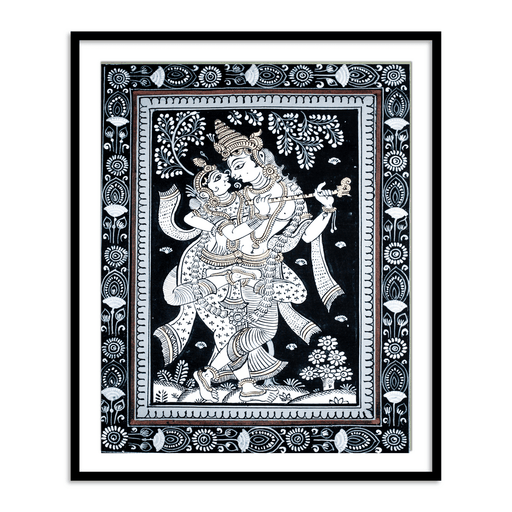 Buy - Radha Krishna Dancing Monochrome Patachitra Art | Pata Painting Framed Wall Art by The Atrang on IKIRU online store