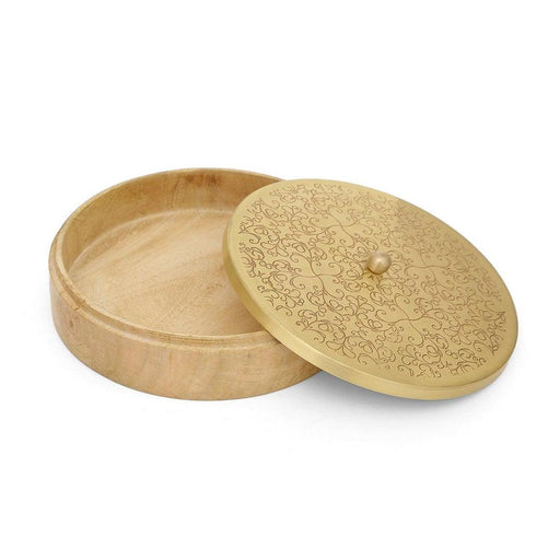 Buy Roti Box - Round Chapati Box | Katordan In Mango Wood and Brass by Home4U on IKIRU online store