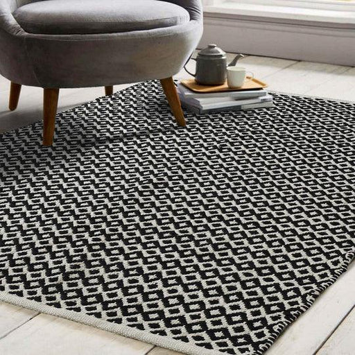 Buy Rugs - Black and White Rectangular Diamond Woven Rug | Cotton Floor Mat For Living Room Bedroom & Home by Sashaa World on IKIRU online store