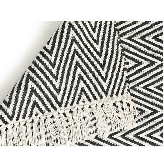 Buy Rugs - Black & White Strips Reversible Rug with Tassels | Floor Mat For Living Room and Home by Sashaa World on IKIRU online store