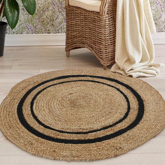 Buy Rugs - Black Natural Braided Round Cotton & Jute Rug | Floor Mat For Living Room and Home by Sashaa World on IKIRU online store
