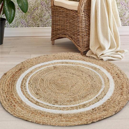 Buy Rugs - Black Natural Braided Round Cotton & Jute Rug | Floor Mat For Living Room and Home by Sashaa World on IKIRU online store