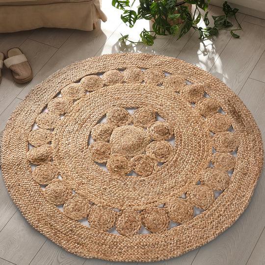 Buy Rugs - Natural Brown Braided Jute Rug with Circle Pattern | Round Floor Mat For Living Room and Home by Sashaa World on IKIRU online store