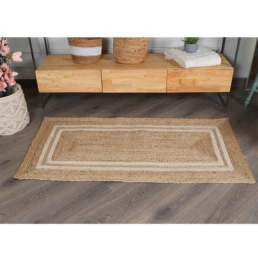 Buy Rugs - Rectangular Natural Jute Rug with White Accents For Living Room & Home by Sashaa World on IKIRU online store