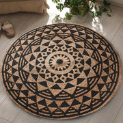 Buy Rugs - Round Black Symmetric Design Jute Rug | Circular Floor Mat For Living Room Bedroom & Home by Sashaa World on IKIRU online store