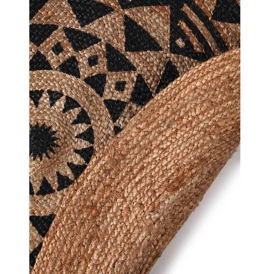 Buy Rugs - Round Black Symmetric Design Jute Rug | Circular Floor Mat For Living Room Bedroom & Home by Sashaa World on IKIRU online store