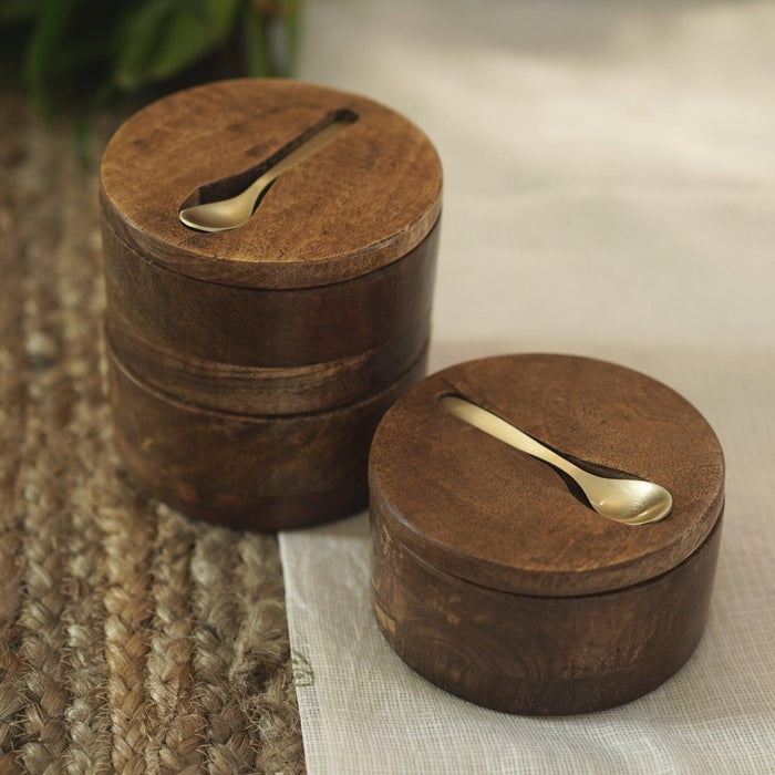 Buy Serving Bowl - Agaja Swivel Container With Brass Spoon | Storage Box by Courtyard on IKIRU online store