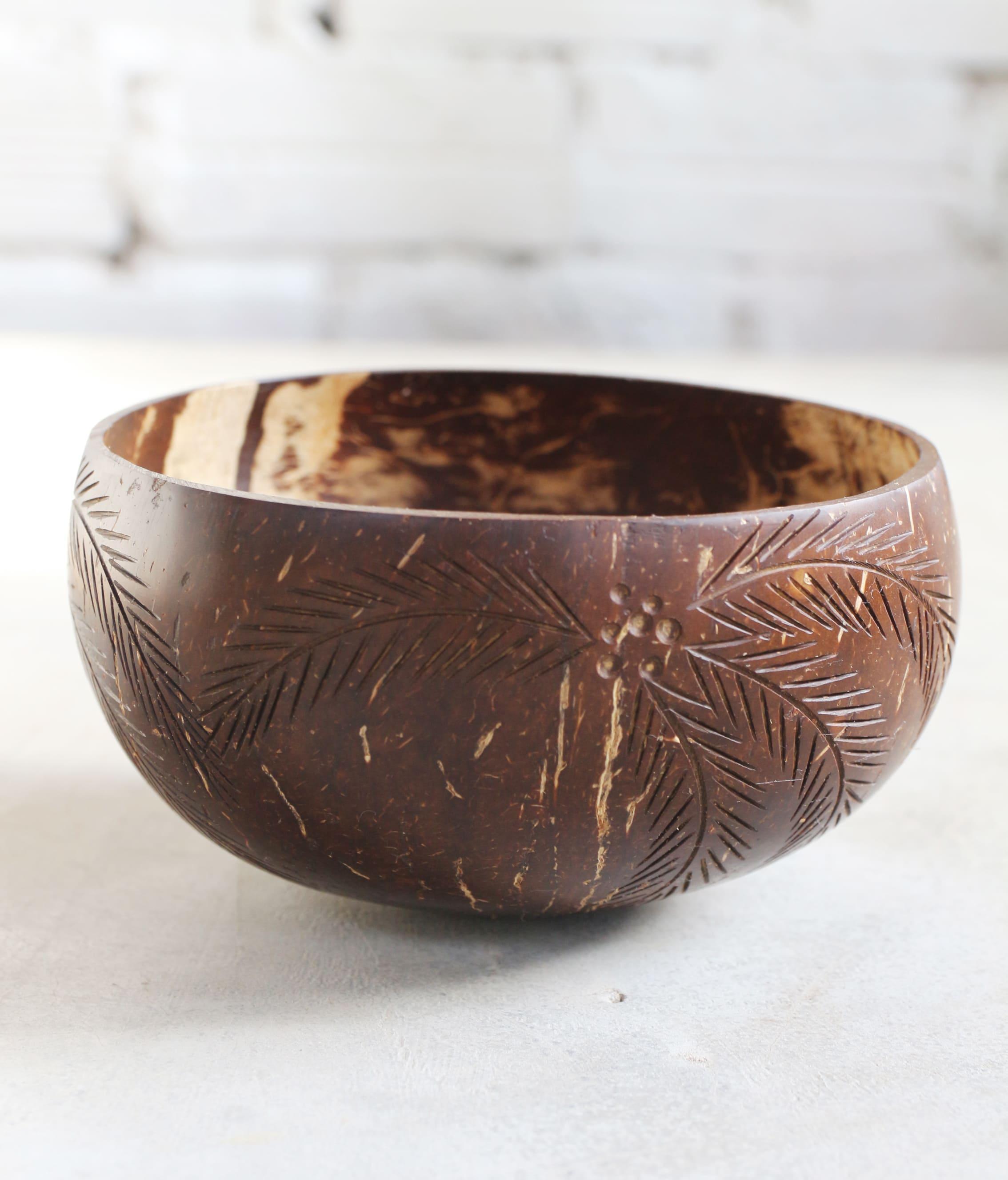 Buy Serving Bowl - Decorative Textured Palm Leaf Jumbo Coconut Wood Bowl For Serving & Table Decoration by Thenga on IKIRU online store