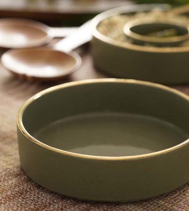 Buy Serving Bowl - Dogri Ceramic Green Serving Bowl For Salad & Snacks | Gifting Kitchen Serveware by Courtyard on IKIRU online store