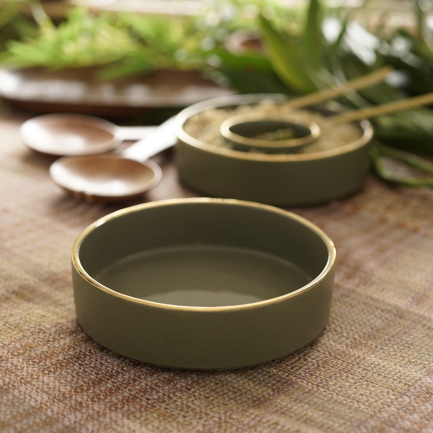 Buy Serving Bowl - Dogri Ceramic Green Serving Bowl For Salad & Snacks | Gifting Kitchen Serveware by Courtyard on IKIRU online store