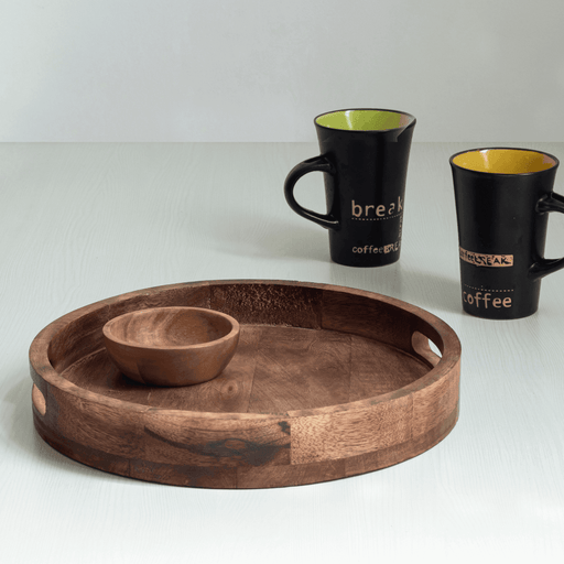 Buy Serving Platter & Tray - Aham svarupa Round Serving Tray by Mirai Woods on IKIRU online store