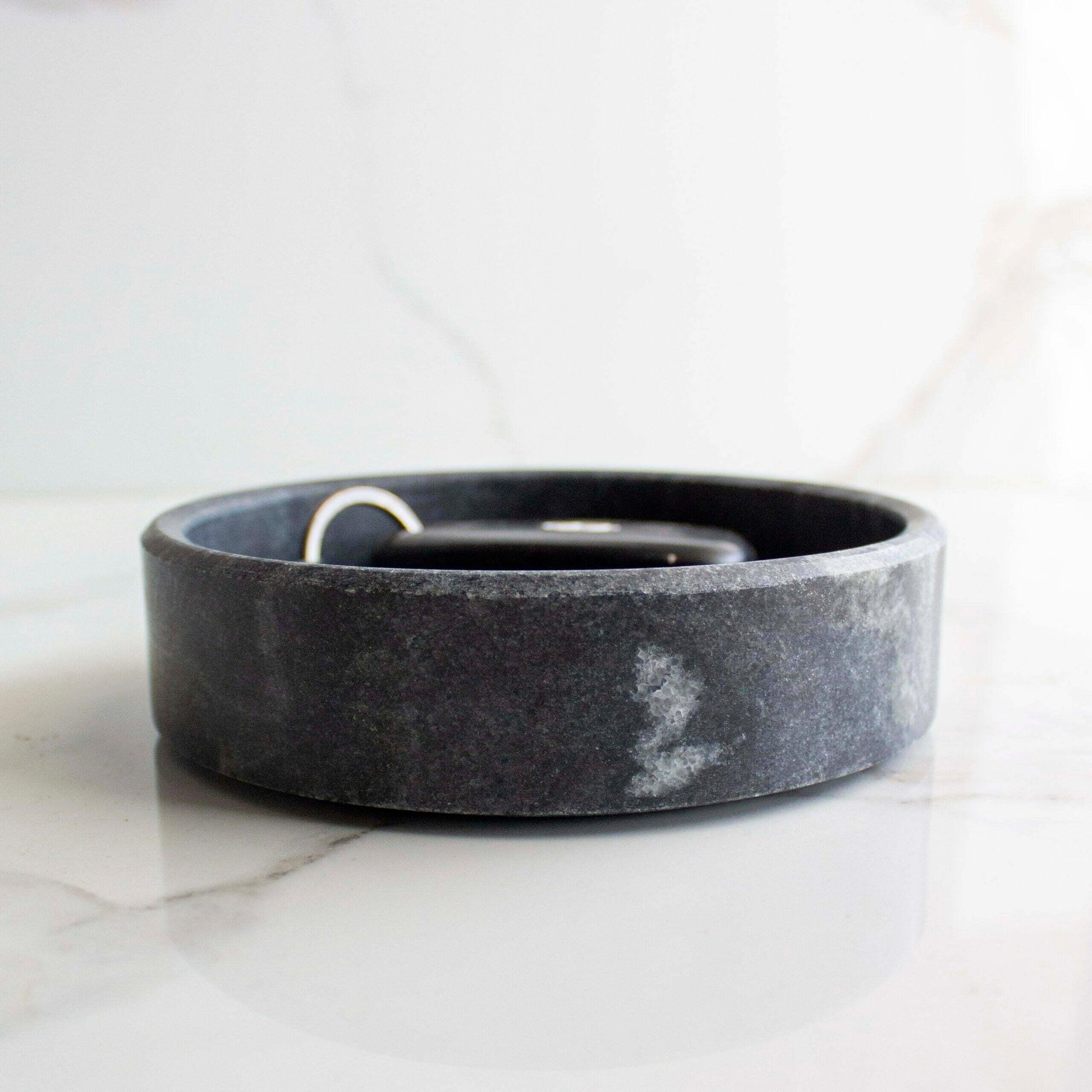 Buy Serving Platter & Tray - Grayscale Trinket Tray | Round Key Holder For Table by Byora Homes on IKIRU online store