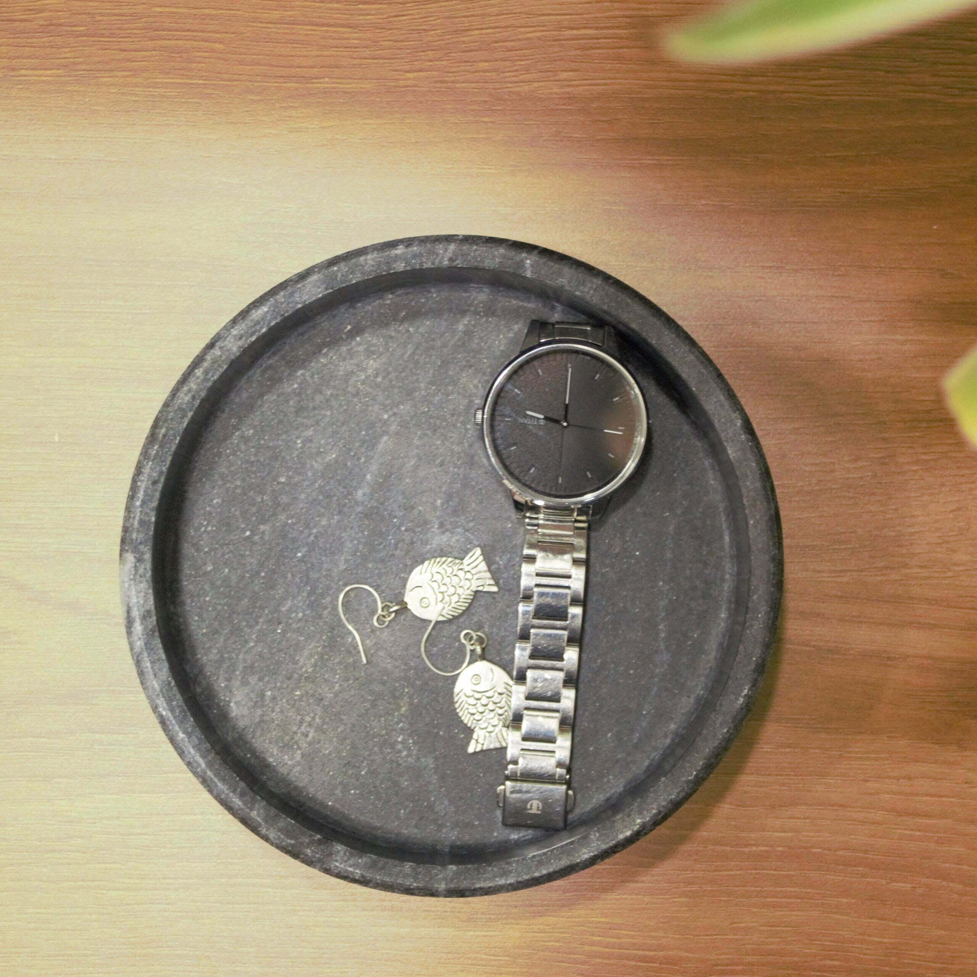 Buy Serving Platter & Tray - Grayscale Trinket Tray | Round Key Holder For Table by Byora Homes on IKIRU online store