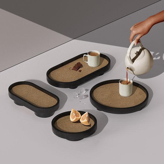 Buy Serving Platter & Tray - Podium Bamboo & Cork Oval Tray | Black Platter For Home & Kitchen by Mianzi on IKIRU online store