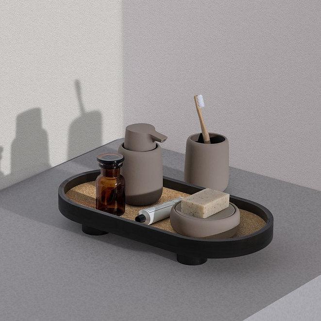 Buy Serving Platter & Tray - Podium Bamboo & Cork Oval Tray | Black Platter For Home & Kitchen by Mianzi on IKIRU online store