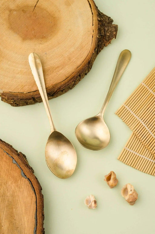 Buy Serving spoon - Bronze Utensils | Handcrafted Premium Kansa Serving Spoon Set of 2 Bronze Serving Spoons by Kansawala on IKIRU online store