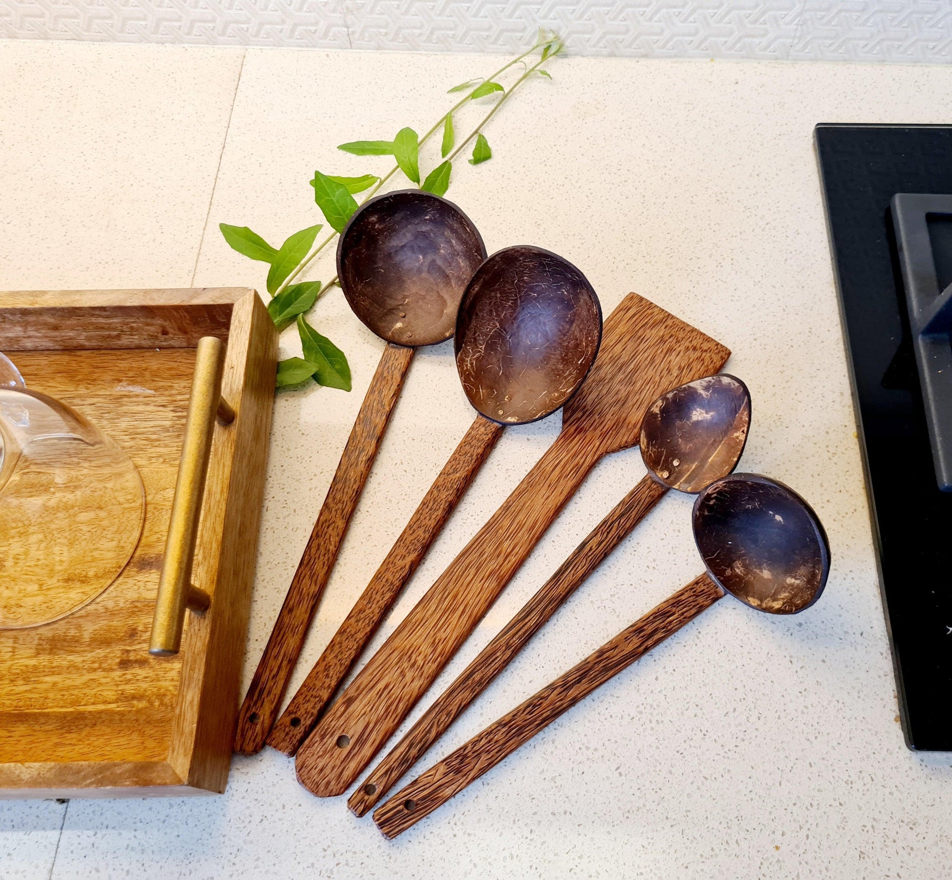 Buy Serving spoon - Coconut Shell Cooking & Serving Spoon Set of 5 | Wooden Kitchenware & Cutlery For Home by Thenga on IKIRU online store