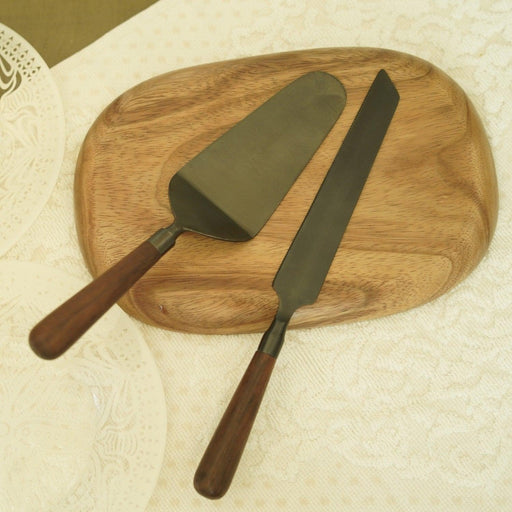 Buy Serving spoon - Corjuem Steel Dessert Cake Server & Knife With Wooden Handle Set of 2 | Serving Ladles For Kitchen by Courtyard on IKIRU online store