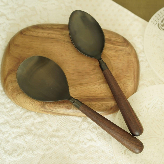 Buy Serving spoon - Corjuem Steel Ladles With Wooden Handle Set of 2 | Serving Spoons For Dining & Kitchen by Courtyard on IKIRU online store