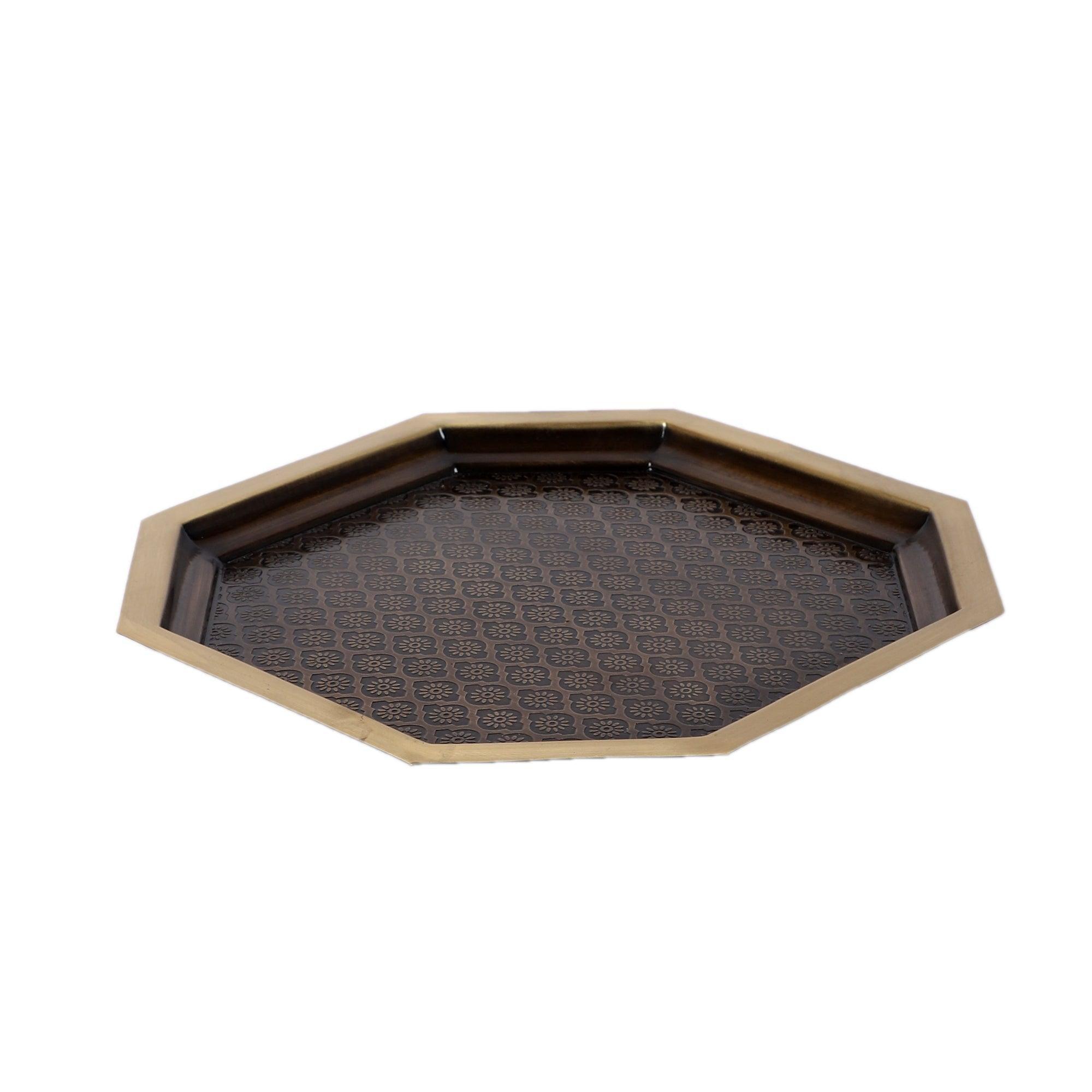 Buy Serving Trays - Phulkari Antique Brass Serving Tray For Sharbat & Snacks | Unique Serveware by Courtyard on IKIRU online store
