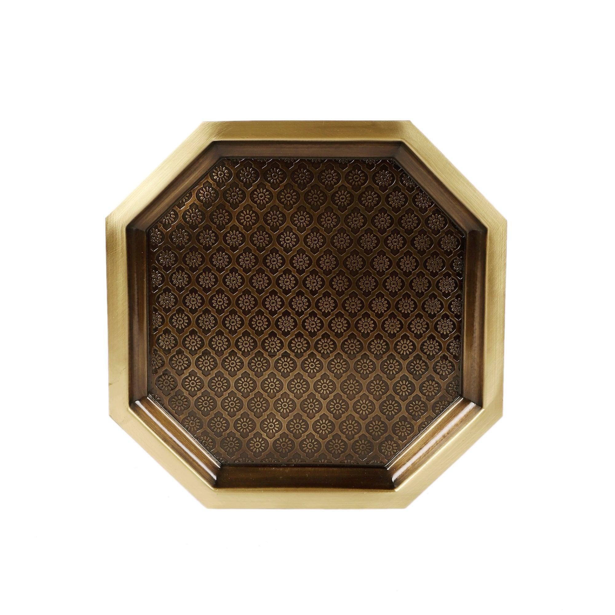 Buy Serving Trays - Phulkari Antique Brass Serving Tray For Sharbat & Snacks | Unique Serveware by Courtyard on IKIRU online store