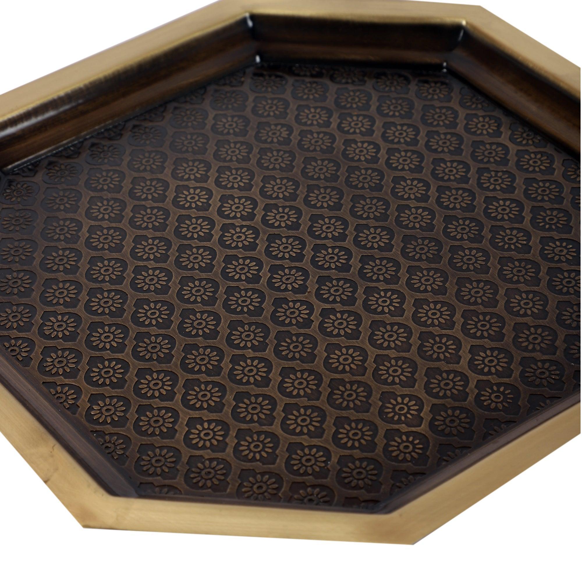 Buy Serving Trays - Phulkari Antique Brass Serving Tray For Sharbat & Snacks | Unique Serveware by Courtyard on IKIRU online store